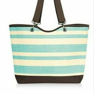 Thirty One Canvas Crew Tote Mini, Turquoise Straw